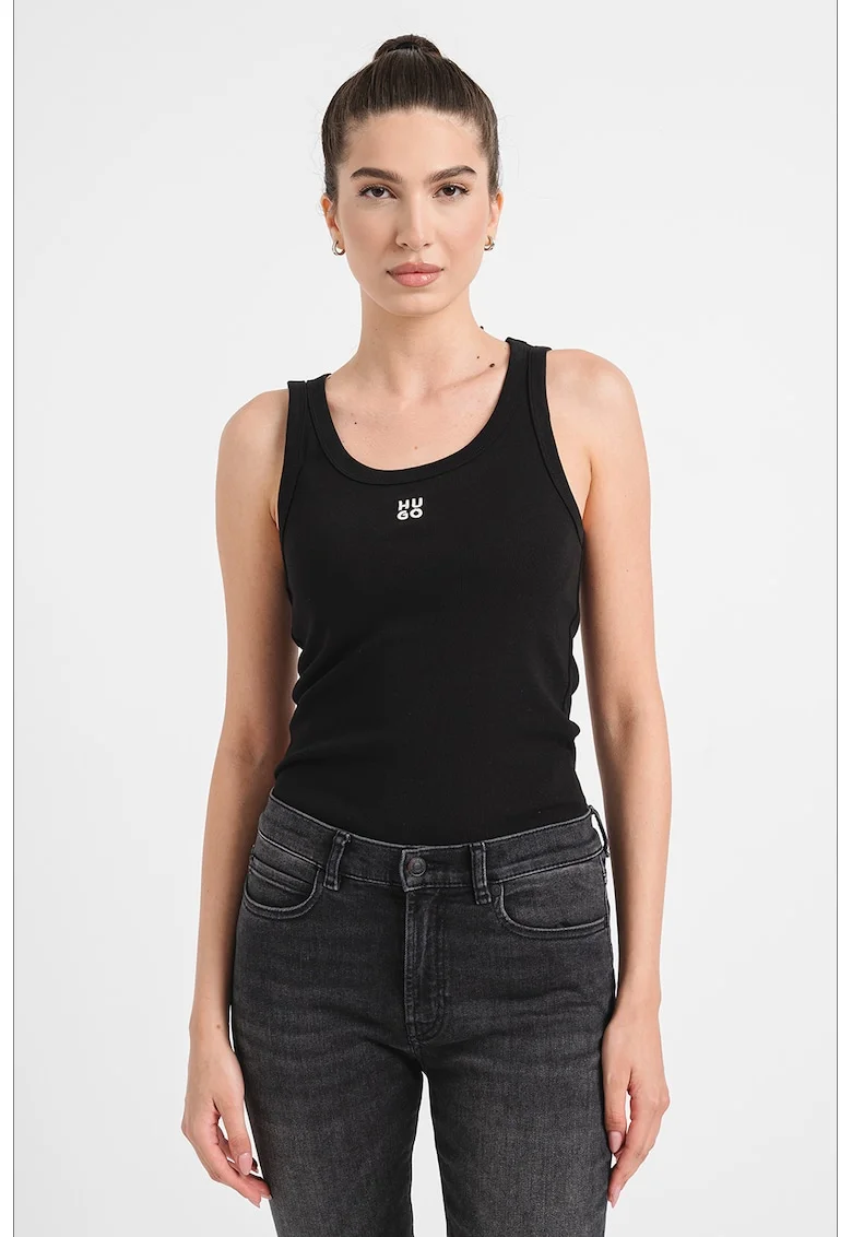 Top slim-fit Datamia, Negru