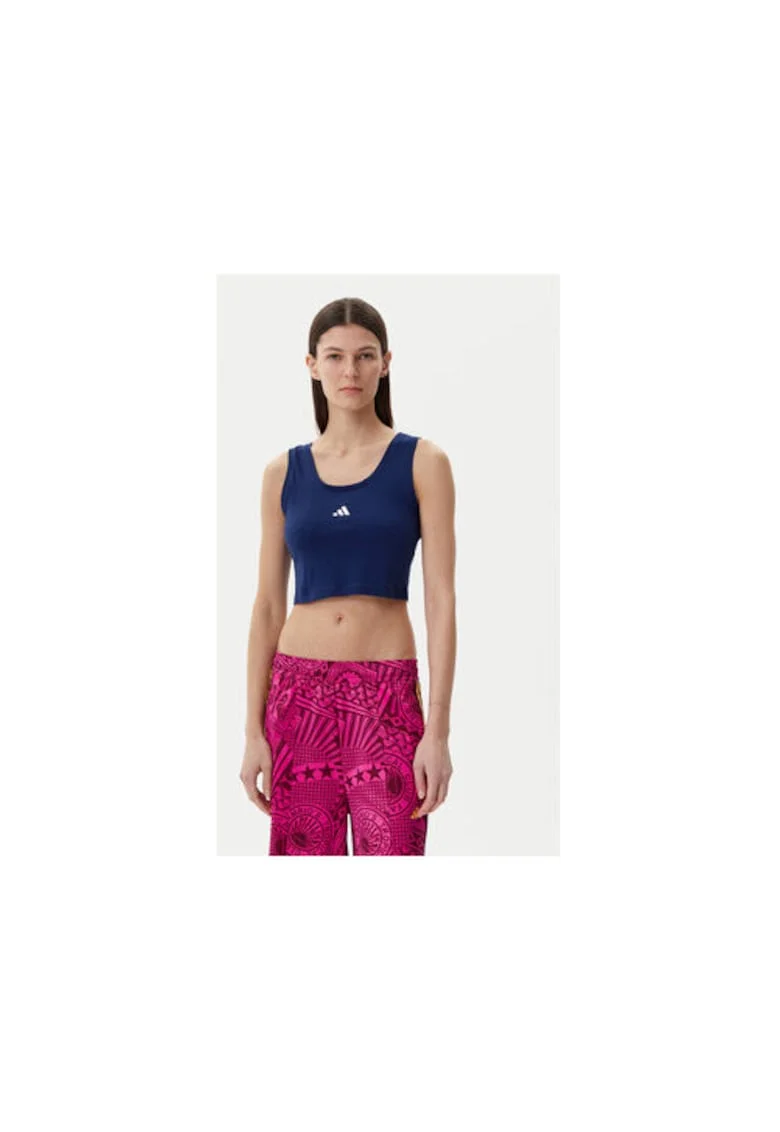 Crop top cu decolteu rotund si detaliu logo