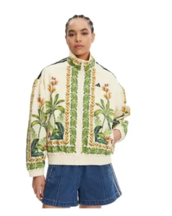 Jacheta cu imprimeu floral si inchidere cu fermoar