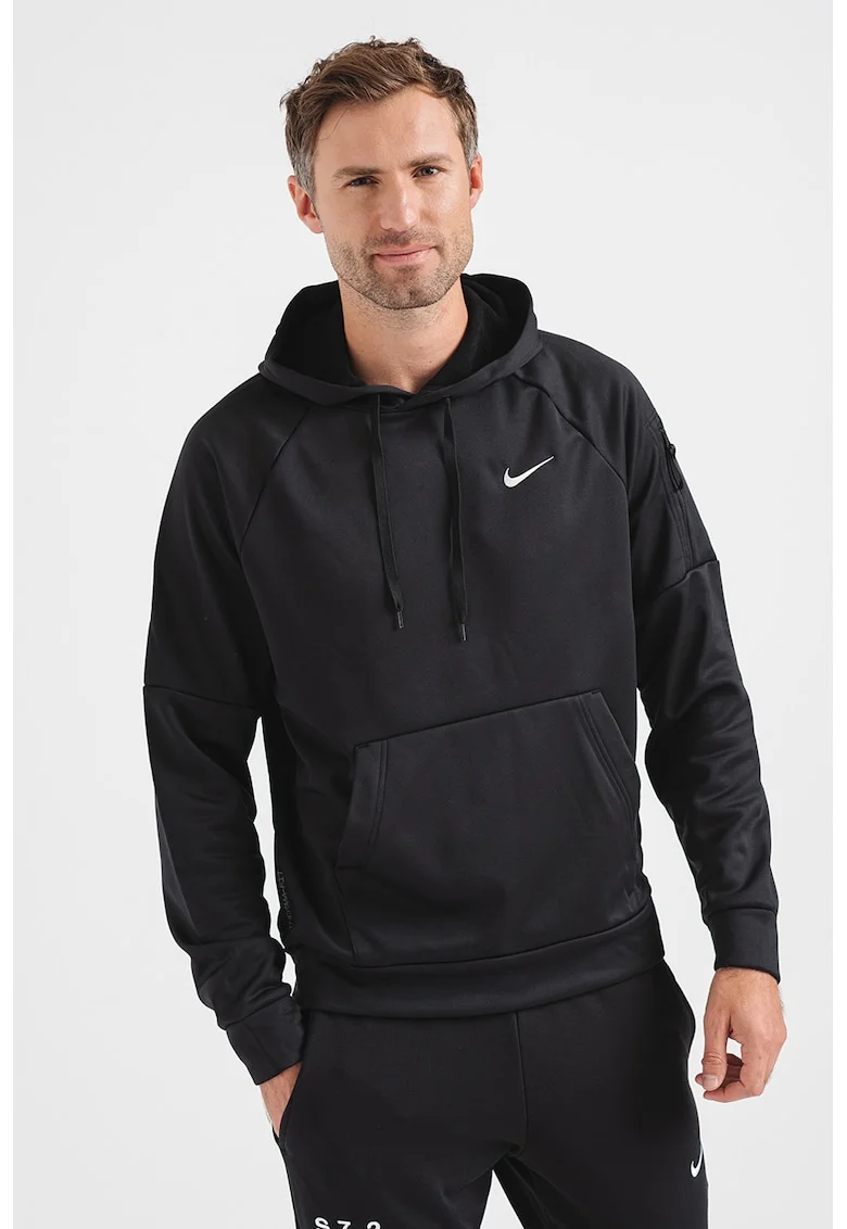 Hanorac cu maneci raglan, pentru fitness Therma, Negru