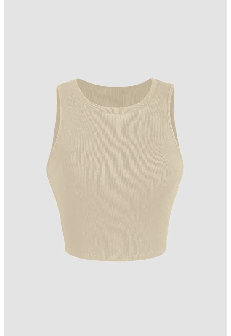 Top scurt,  poliester, bej, pentru confort si stil