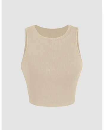 Top scurt,  poliester, bej, pentru confort si stil