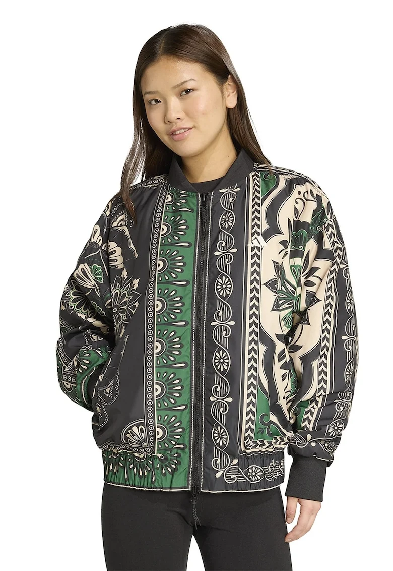 Jacheta cu model si guler baseball, Negru/Verde aquamarin/Crem