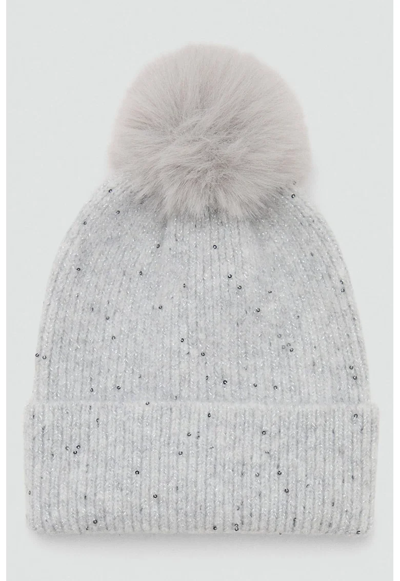 Caciula din tricot cu ciucure, Gri deschis