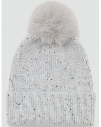 Caciula din tricot cu ciucure, Gri deschis