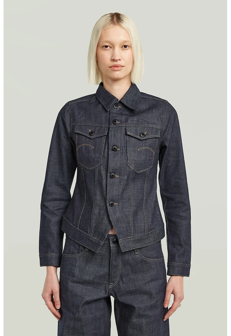 Jacheta cambrata din denim, Bleumarin