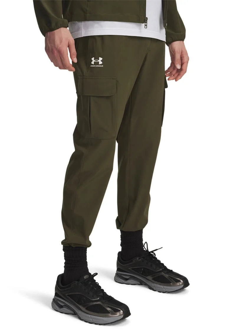 Pantaloni crop pentru fitness Vibe, Kaki inchis