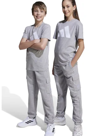 Pantaloni de trening cargo cu snur de ajustare in talie, Alb/Gri melange