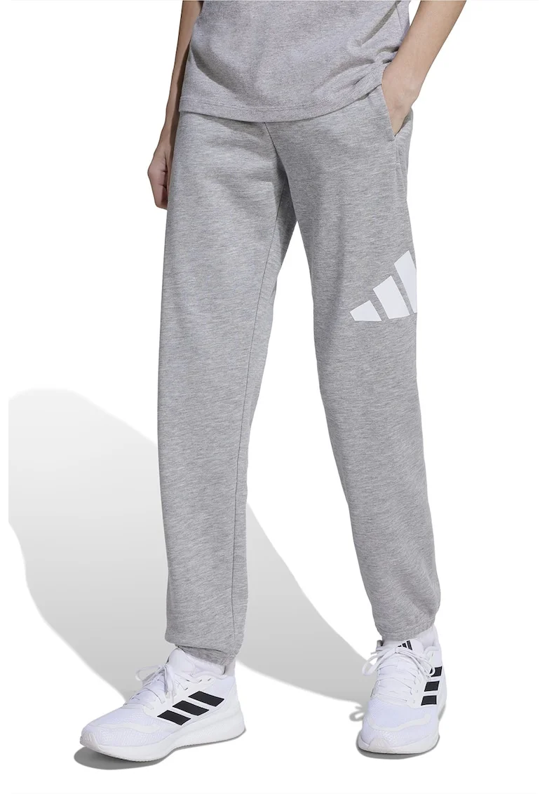Pantaloni de trening cu logo si snur in talie Essentials, Alb/Gri melange