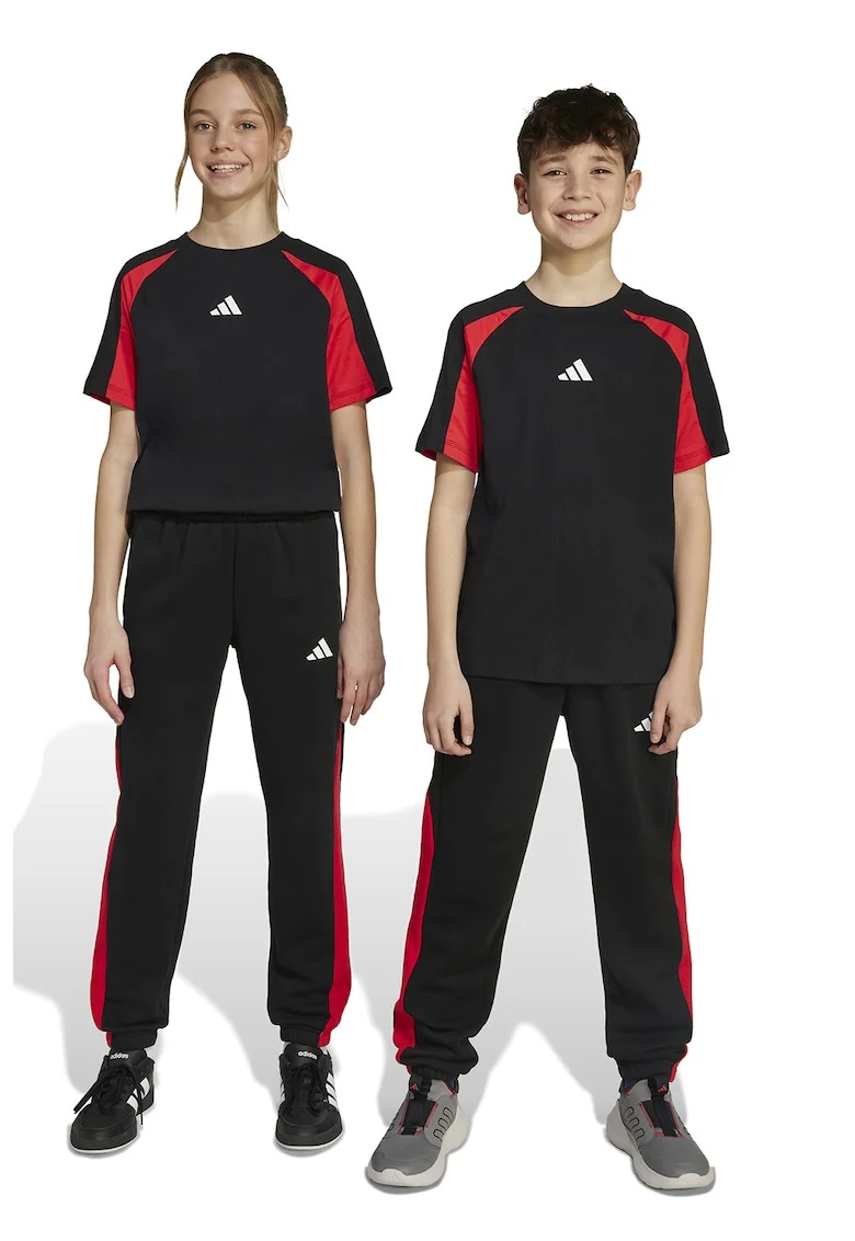 Pantaloni de trening cu insertii contrastante, Rosu/Negru
