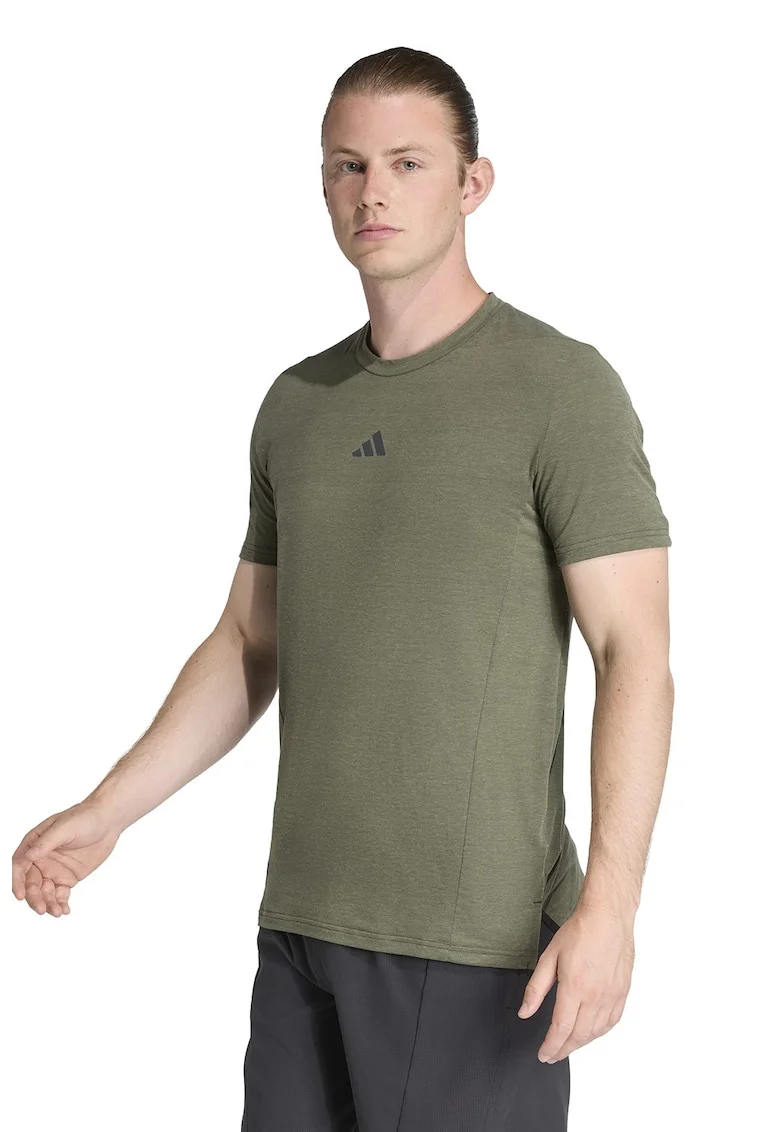 Tricou slim fit pentru fitness D4T, Negru stins/Kaki inchis