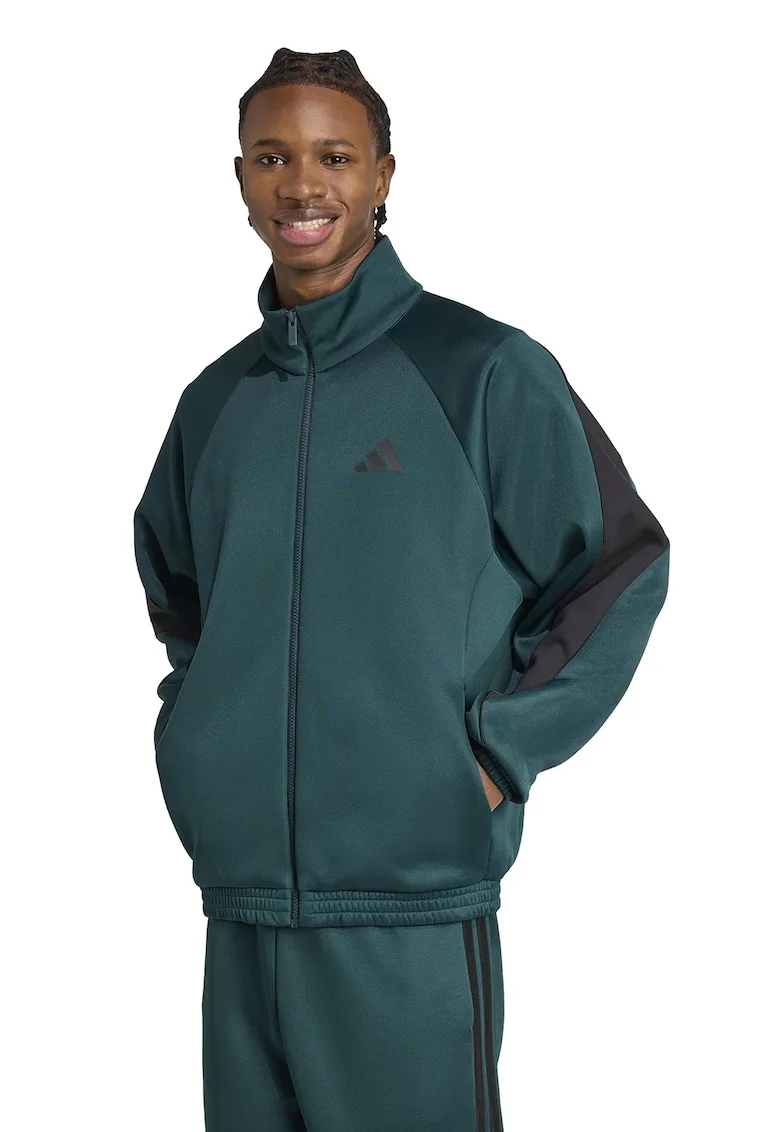 Bluza de trening cu fermoar si guler rigid Stadium, Negru/Verde englez