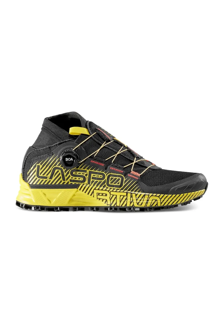 Pantofi mid-high cu detalii contrastante pentru alergare trail Cyklon, Negru/Galben