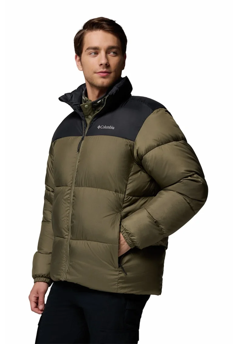 Geaca bufanta cu aspect matlasat Puffect III, Negru/Verde masliniu