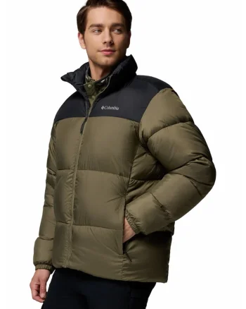 Geaca bufanta cu aspect matlasat Puffect III, Negru/Verde masliniu