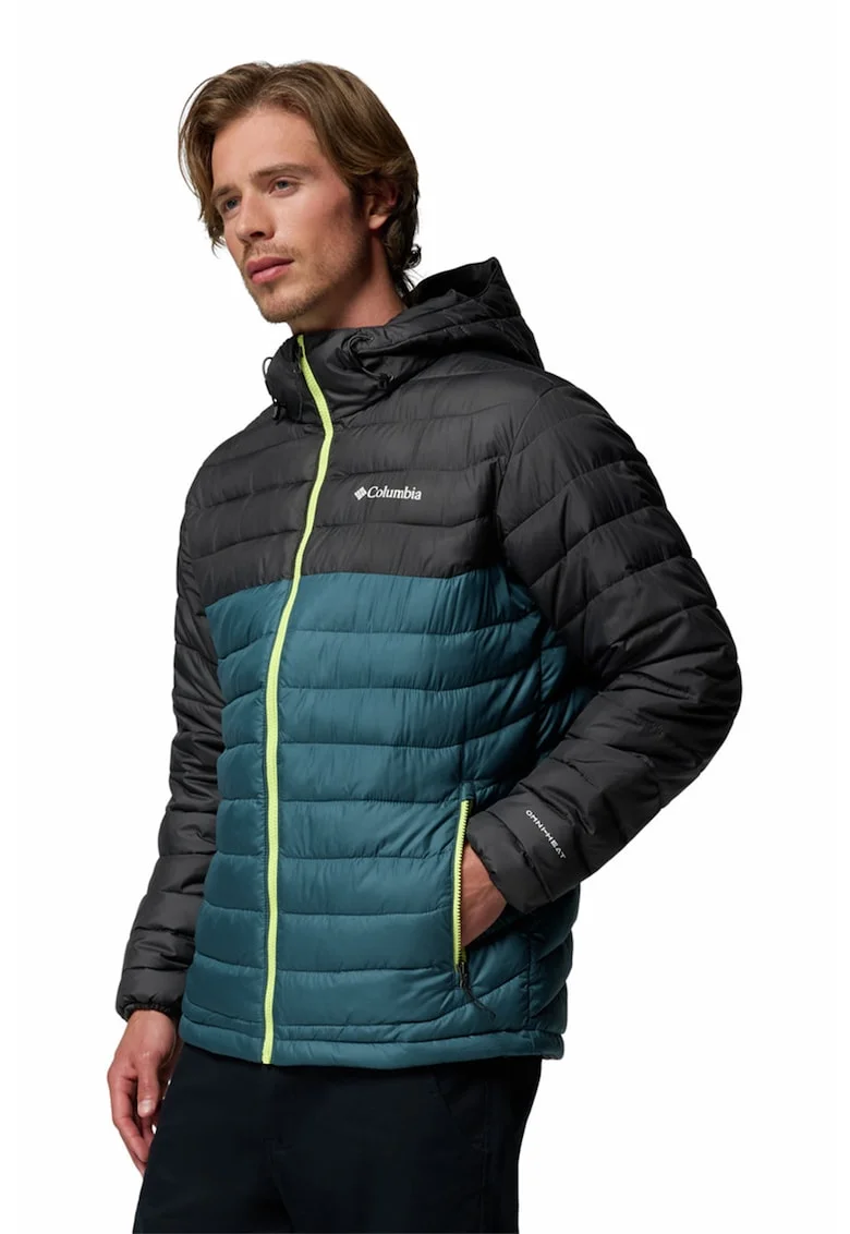 Jacheta cu gluga, pentru trekking Powdewr Lite II, Negru/Albastru petrol