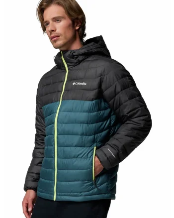 Jacheta cu gluga, pentru trekking Powdewr Lite II, Negru/Albastru petrol