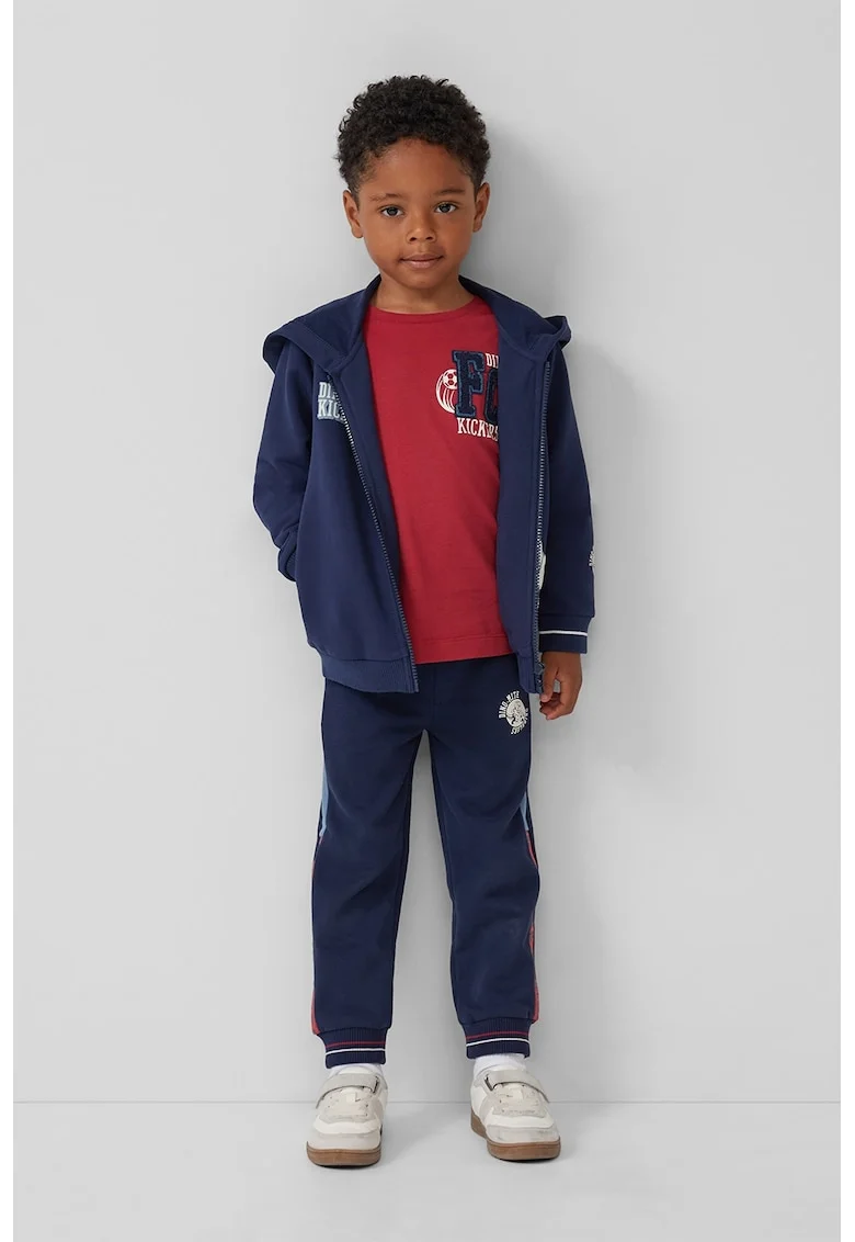 Pantaloni de trening cu model colorblock, Rosu/Albastru deschis/Bleumarin