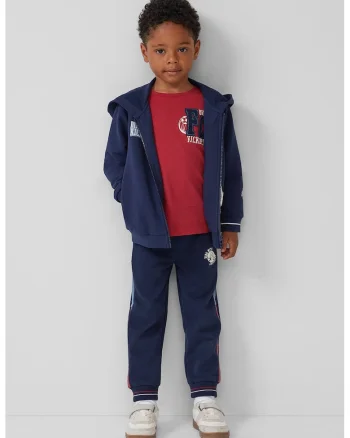 Pantaloni de trening cu model colorblock, Rosu/Albastru deschis/Bleumarin