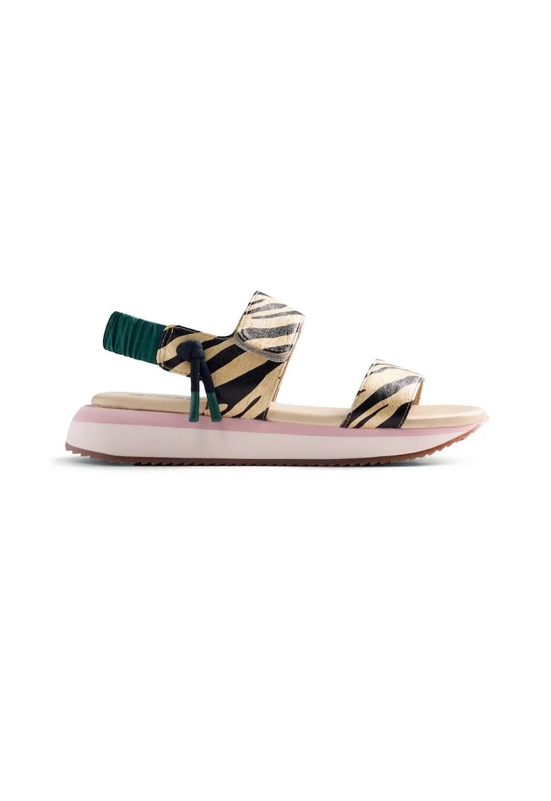 Sandale de piele cu animal print Eslov, Negru/Galben