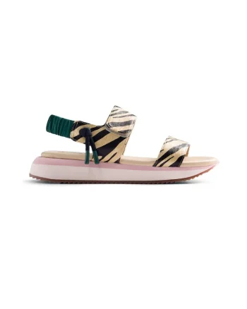 Sandale de piele cu animal print Eslov, Negru/Galben