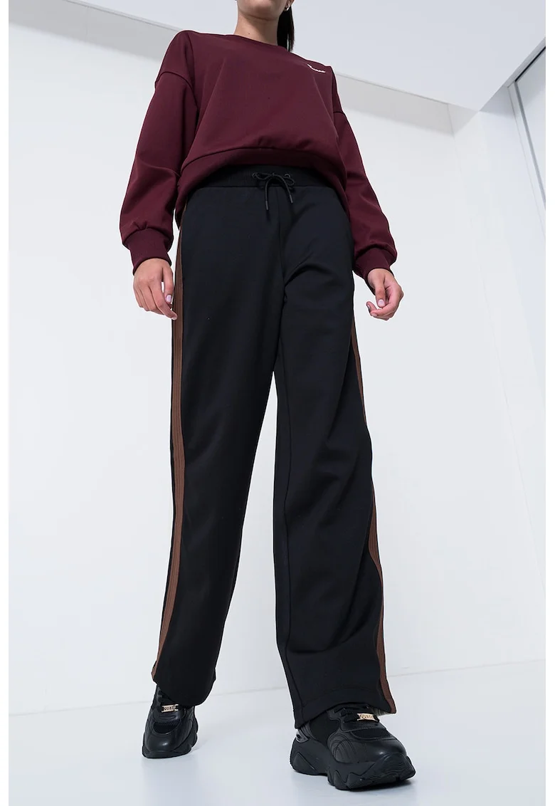 Pantaloni de trening cu insertii contrastante, Alb fildes/Negru