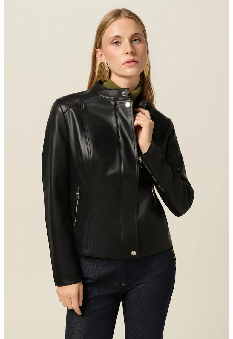 Jacheta slim fit cu fermoar, Negru