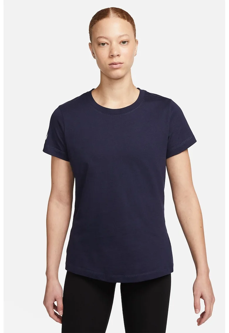 Tricou de bumbac cu decolteu la baza gatului, pentru fotbal, Bleumarin