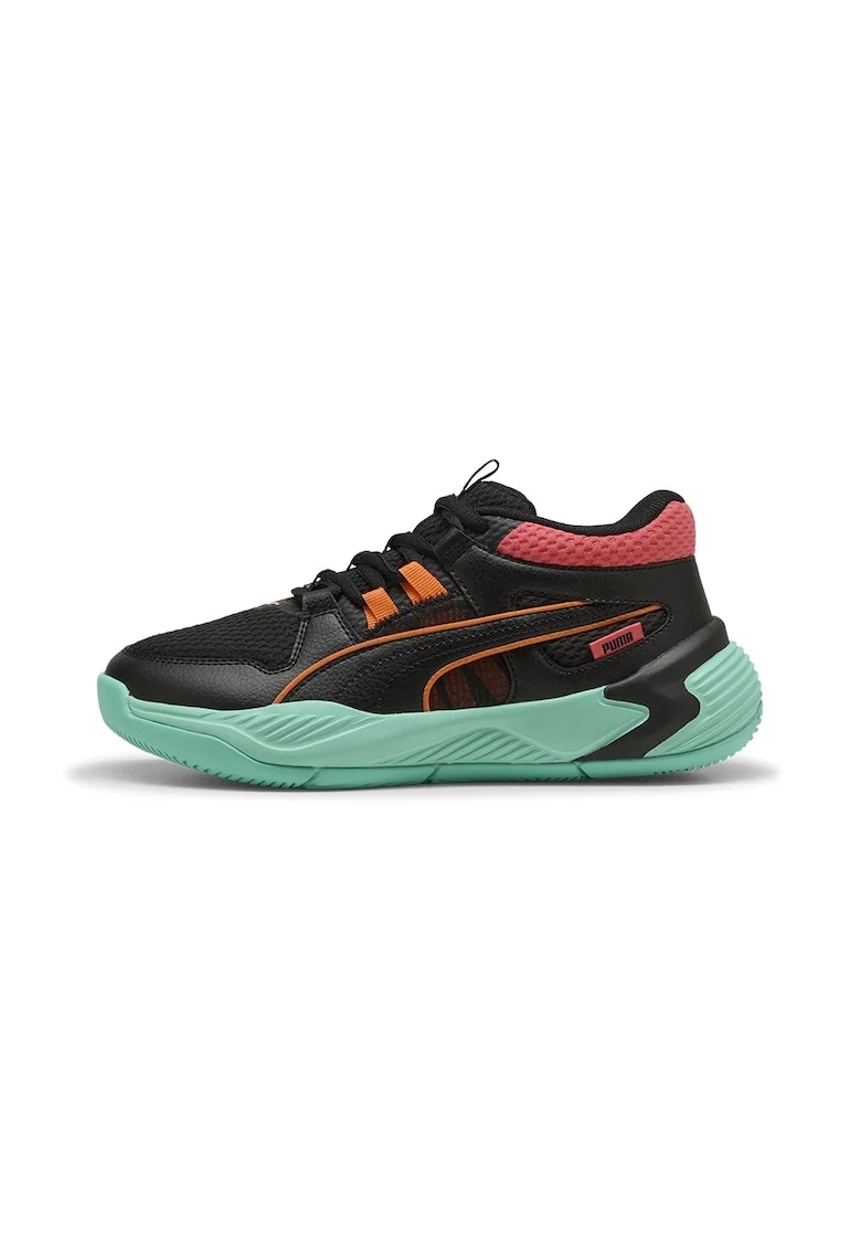 Pantofi sport din piele ecologica cu insertii din plasa, pentru baseball Uproar JR, Rosu/Negru/Verde menta