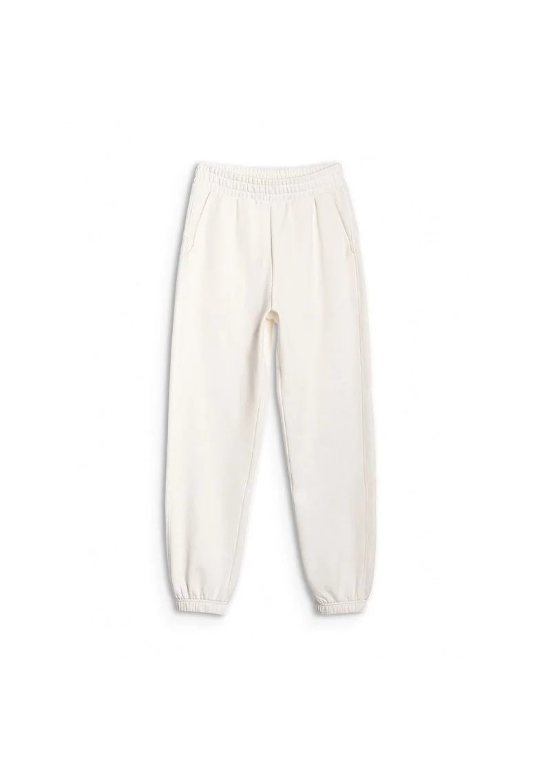 Pantaloni sport dama  jogger, alb, bumbac 80%, primavara-vara 2025