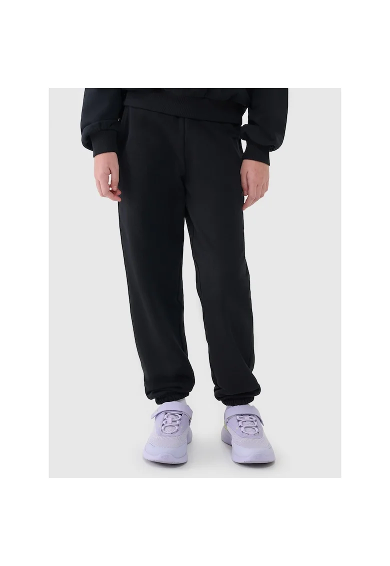 Pantaloni sport  pentru fete, negru, bumbac, croiala normala, 2 buzunare