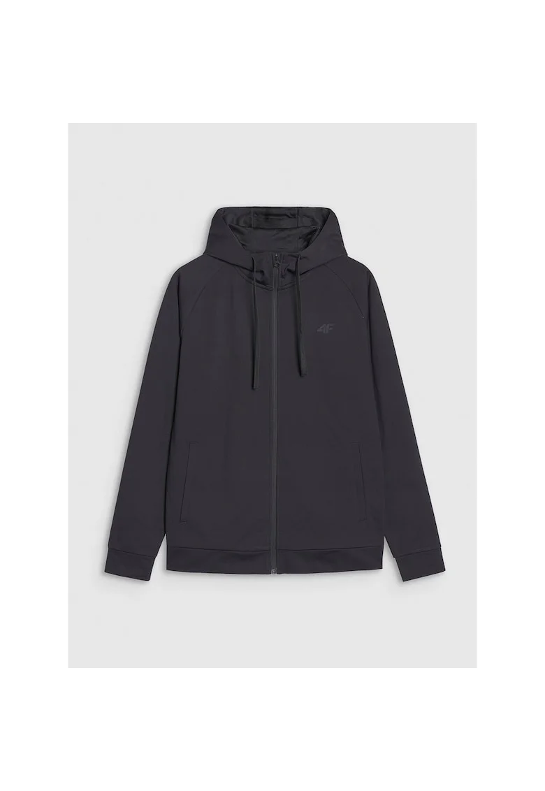 Hanorac sport  negru, cu gluga, uscare rapida, fleece