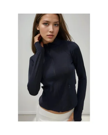 Bluza sport  tricotat, guler inalt, albastru ultramarin, pentru fitness