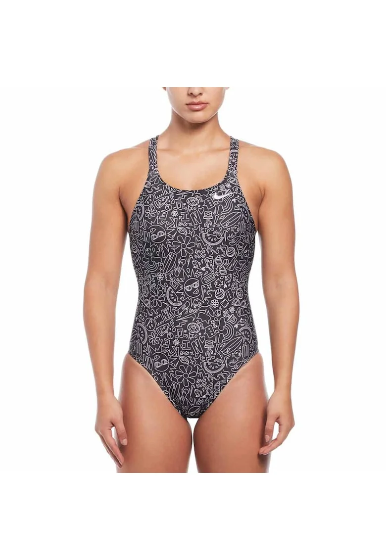 Costum inot piscina femei  Multi Print Fastback One Piece, Alb/Negru