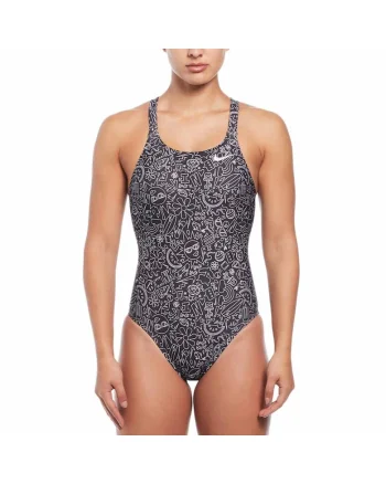 Costum inot piscina femei  Multi Print Fastback One Piece, Alb/Negru