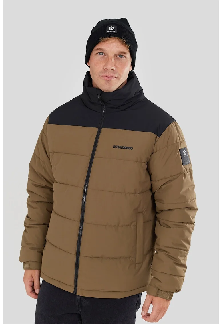 Geaca cu guler mediu Winton, Negru/Caramel