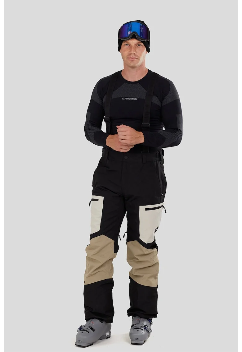 Pantaloni cu model colorblock pentru ski Nexara 3L, Negru/Bej deschis