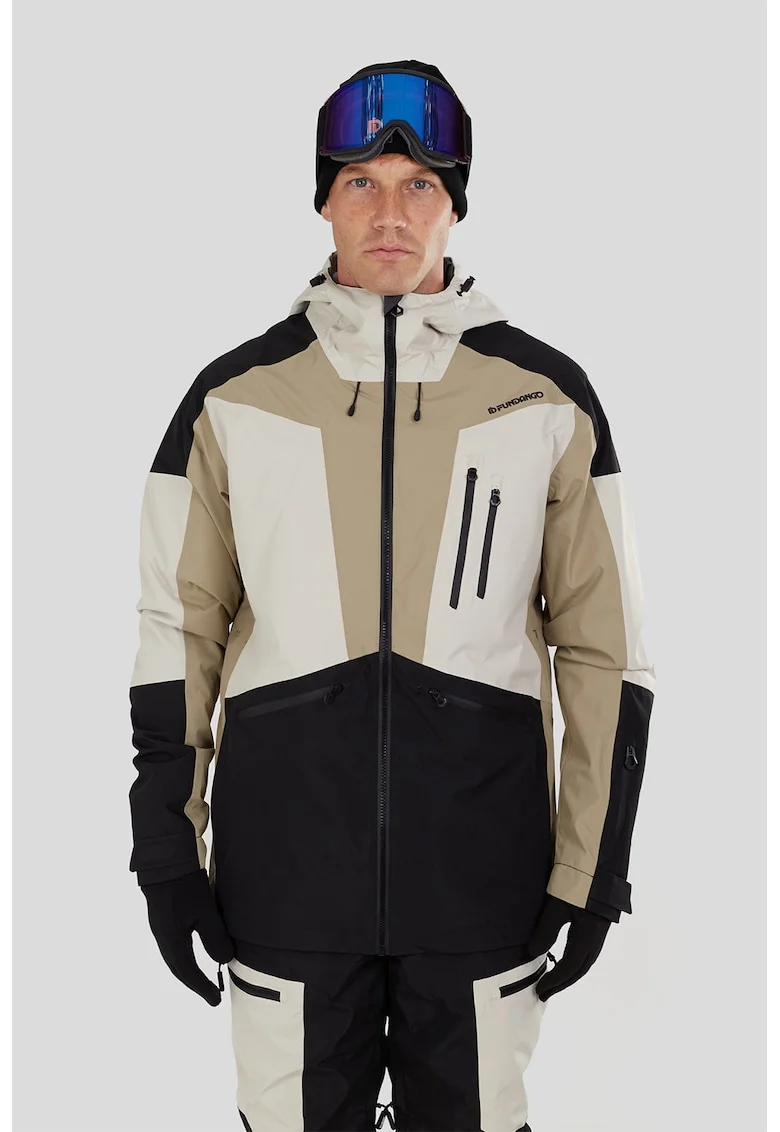 Jacheta impermeabila pentru ski Rigel 3L, Negru stins/Alb murdar/Bej deschis