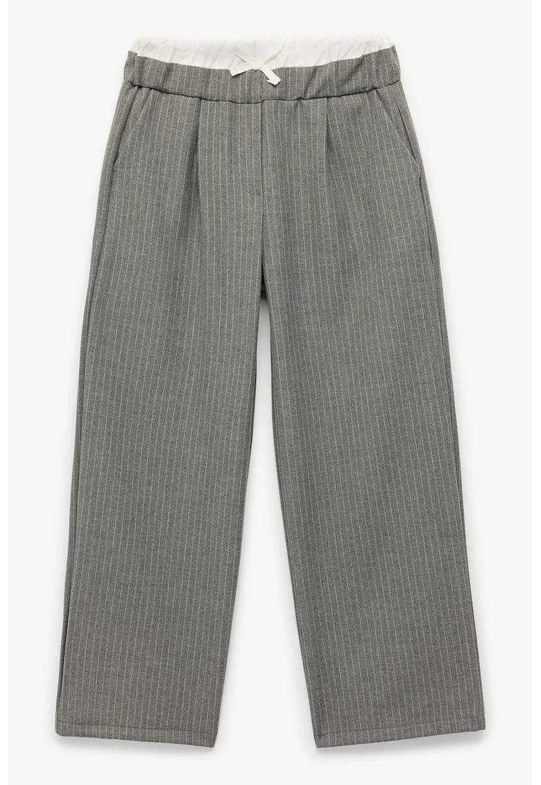 Pantaloni cu croiala ampla si model in dungi, Gri melange
