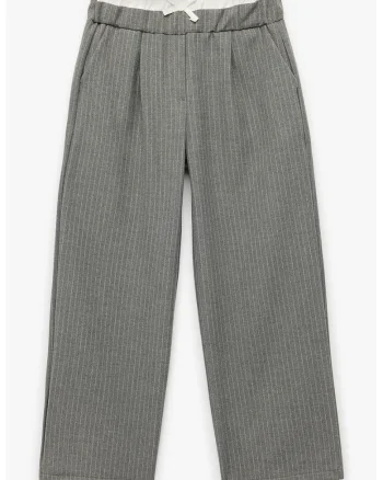 Pantaloni cu croiala ampla si model in dungi, Gri melange