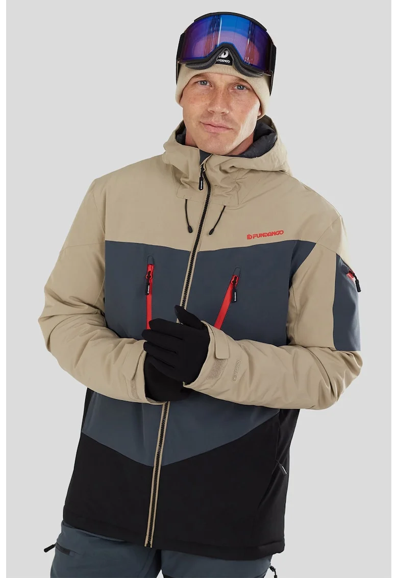 Jacheta cu model colorblock, pentru schi Privet Allmountain, Negru/Albastru prafuit/Maro nisip
