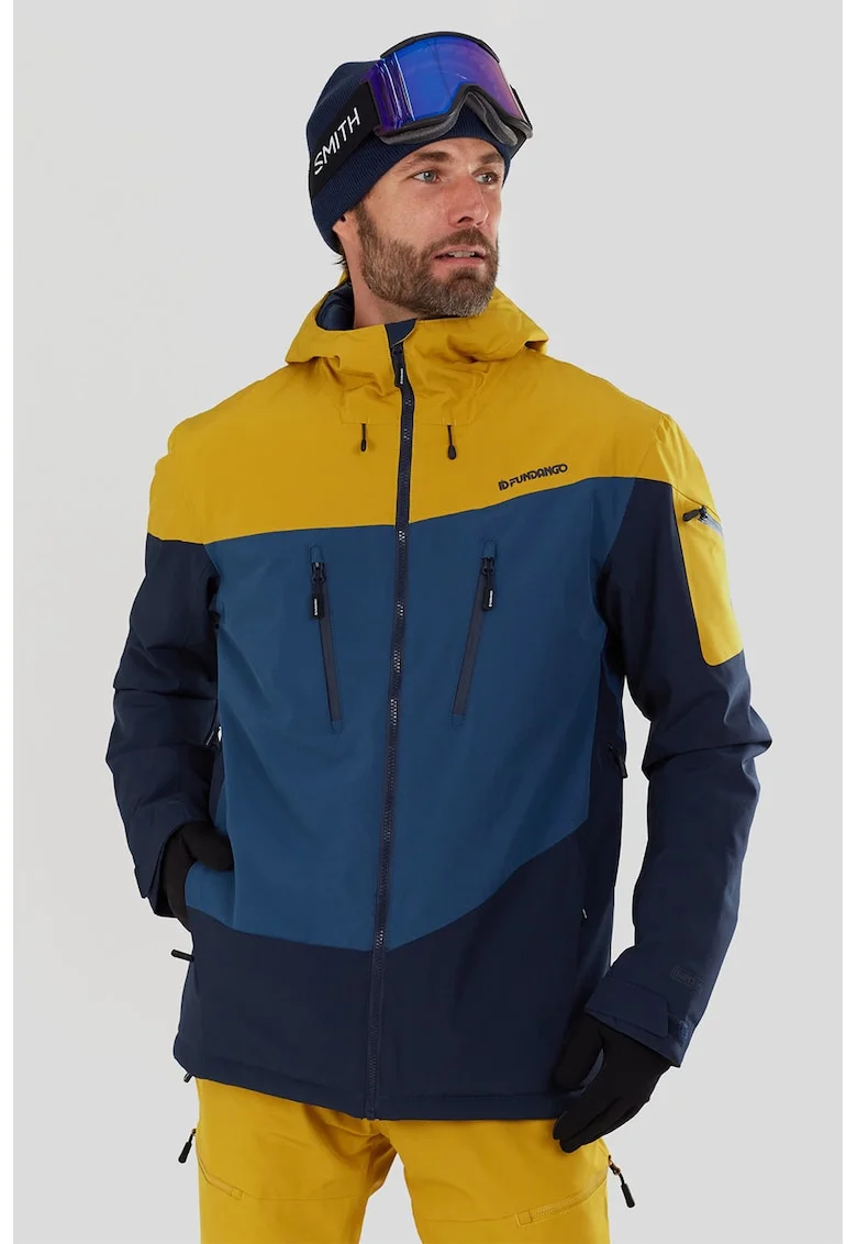 Jacheta cu model colorblock, pentru schi Privet Allmountain, Albastru inchis/Galben sofran