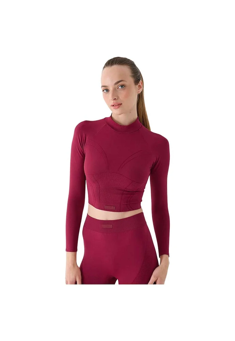 Bluza sport dama,  maneca lunga, croiala slim, visiniu, poliamida,