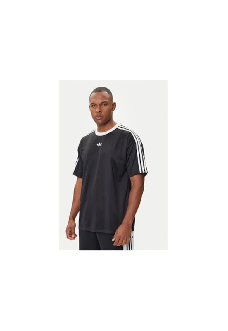 Tricou regular fit cu logo pe piept si dungi contrastante - 486794, Negru