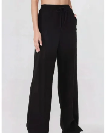 Pantaloni sport dama,  talie elastica, croiala larga, negru, textil