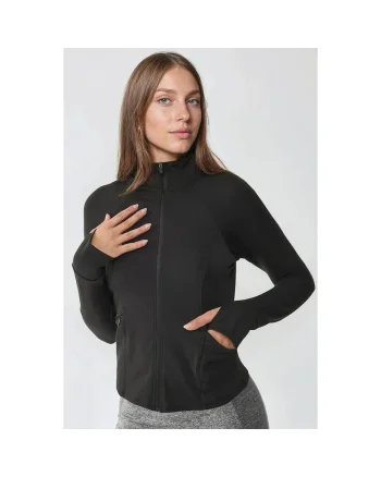 Bluza sport  tricotat, guler inalt, negru, textil
