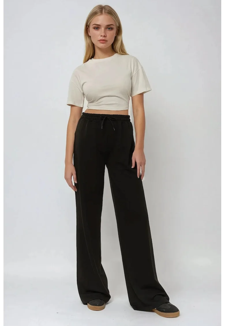 Pantaloni sport dama,  croi larg, negru, bumbac-poliester