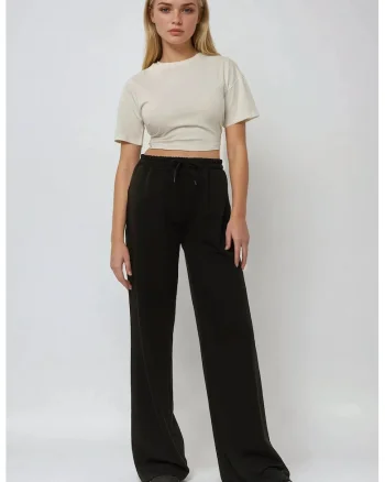 Pantaloni sport dama,  croi larg, negru, bumbac-poliester
