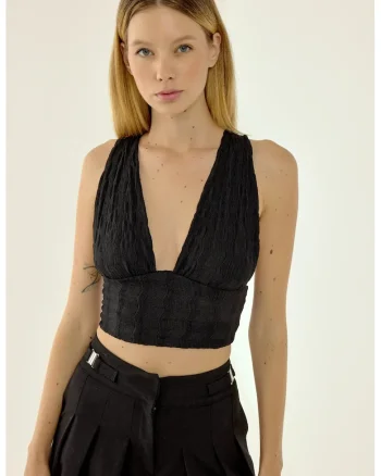 Top ,  top scurt, decolteu in V, negru, poliester
