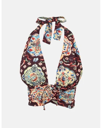 Maiou Crop,  imprimeu etnic, multicolor, poliester